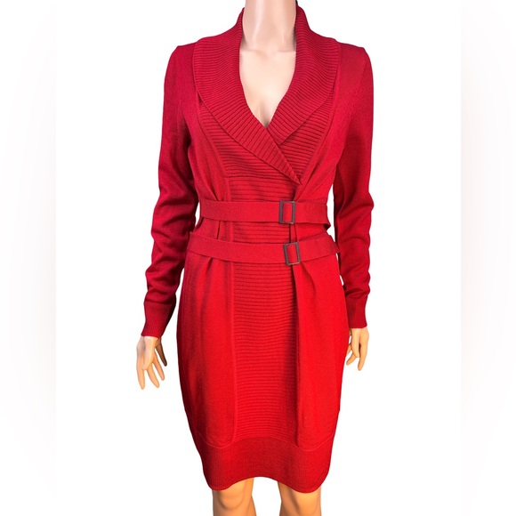 Marc New York Red Long Sleeve V-NeckWool Blend  Sweater Dress Small NWT - Picture 1 of 5